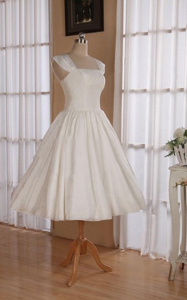 Tea-Length Sleeveless Strapped Wedding Gown