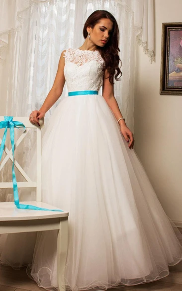 Taffeta Rhinestone Embroideries Lace Tulle Wedding Gown
