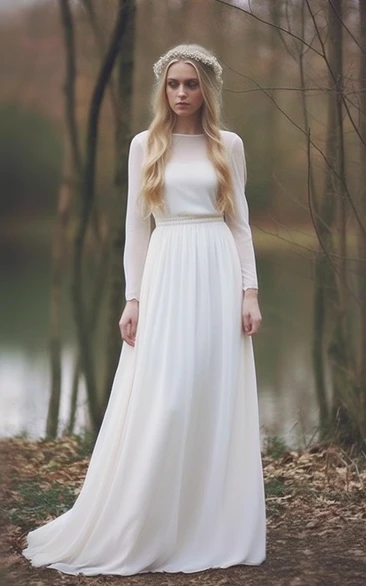 Casual Long Sleeve Chiffon Empire Simple Wedding Dress