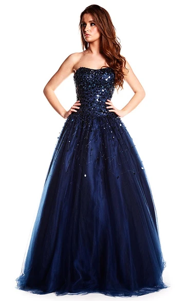 Strapless A-line Ball Gown Prom Dress With Sequins And Corset Back