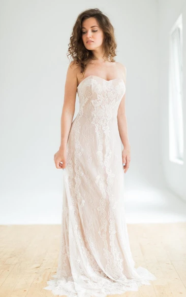 Sweetheart Sheath Lace Floor-length Wedding Dress With Zipper