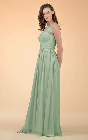 Simple A Line Chiffon One-shoulder Floor-length Bridesmaid Dress With Ruching