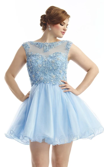 Scoop-neck short A-line Prom Dress With Beading And Low-V Back