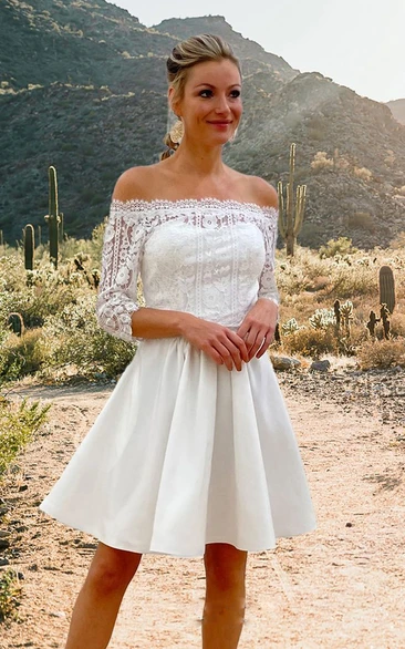 Rustic Cute Off-the-Shoulder Simple Short Wedding Dress