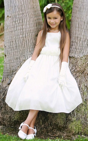 Taffeta Tiered 3-4-Length Flower Girl Dress