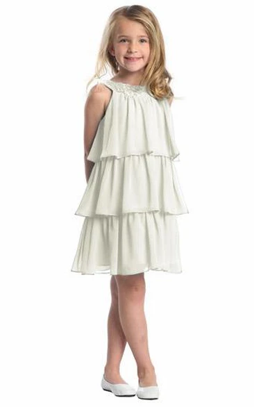 Sequined Chiffon Embroidered Flower Girl Dress