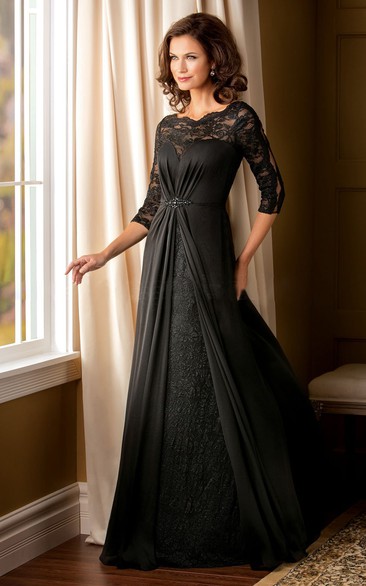 Jewels Illusion Lace Inspire A-Line Long-Sleeved Mother Of The Bride