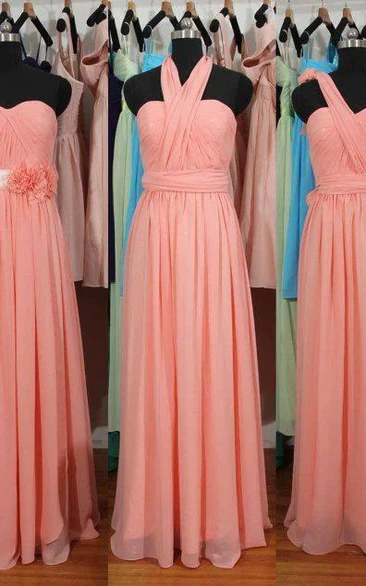Simple A-Line Chiffon Convertible Bridesmaid Gowns Ruffles Evening Dresses
