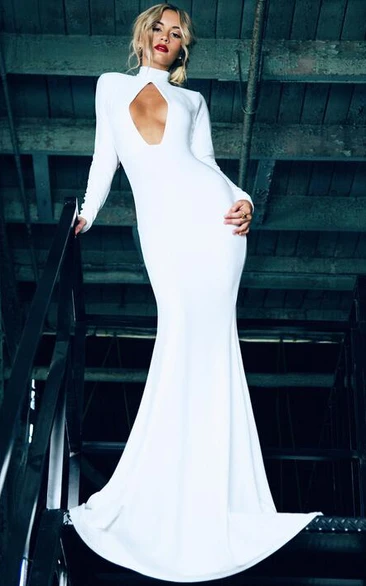 Sexy High Neck Mermaid Prom Dress Backless Long Sleeve