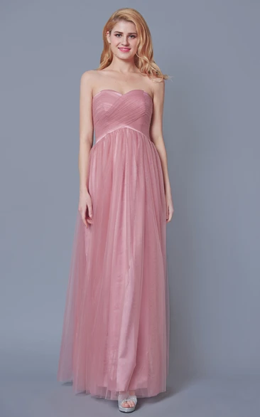 Charming Sleeveless A-line Tule Gown With Ruching