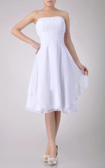 Short-Midi Asymmetrical Design A-Line Strapless Gown