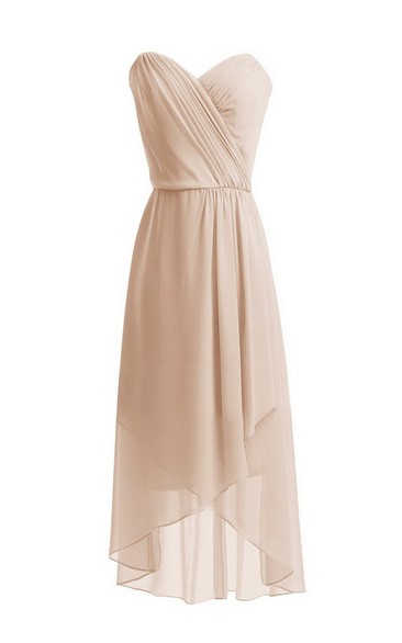 Sweetheart Ruched High-low Chiffon Bridesmaid Dress With Zipper