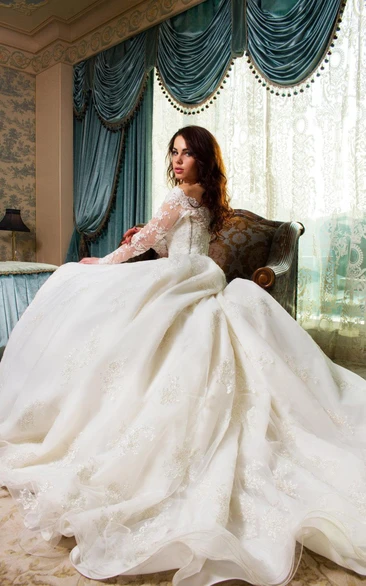 Tulle Rhinestone Satin Ball-Gown Princess Wedding Lace Dress