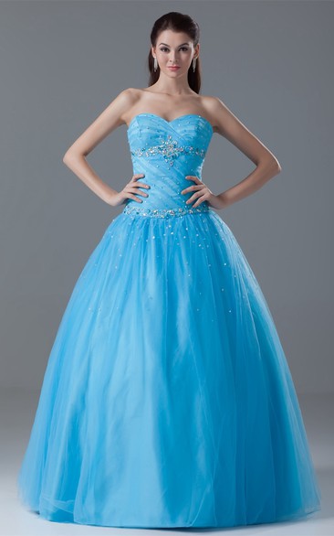 Sweetheart Lace-Up-Back Ruching Strapless Jeweled Ball Gown