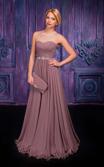 Jewel Chiffon Floor-Length A-Line Zipper Sleeveless Dress