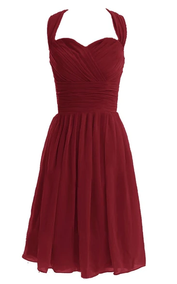 Strapped Chiffon Criss cross Ruched short Bridesmaid Dress With bow