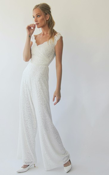 Ivory Short sleeves Bridal Lace Jumpsuit