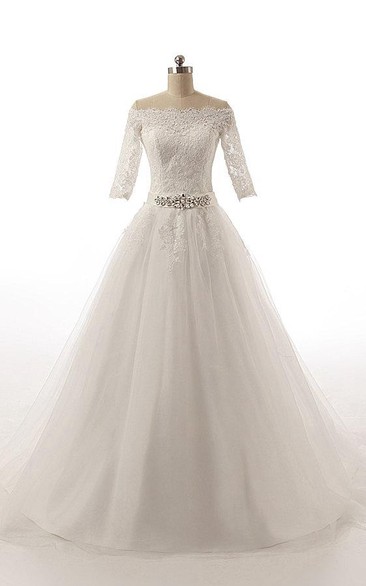 Tulle Appliqued Waist Jewellery Ball-Gown Princess Dress