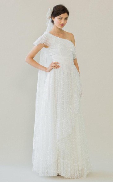 Dotted Ruffled Wedding A-Line One-Shoulder Tulle Dress