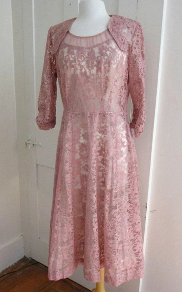 vintage Half Sleeve Knee-length Lace Dress With cape