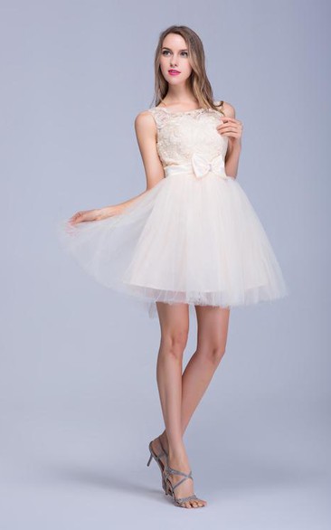 Tulle Lace Bowknot Illusion Modern Dress