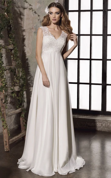 Sheath Elegant Empire Lace Appliqued Bridal Gown With Keyhole And Corset Back