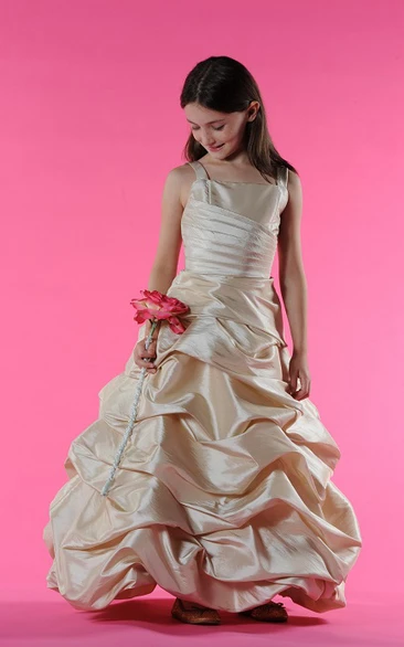 Floor-Length Ruffled A-Line Bateau-Neckline Flower Girl Dress
