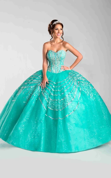 Sweetheart A Matching Illusion Jacket Strapless Sequined Ball Gown