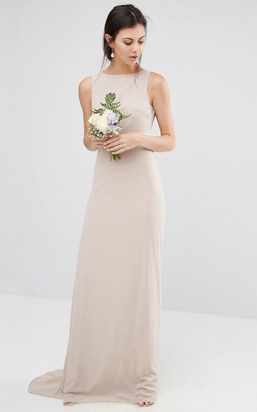 sheer Jewel-Neck Sleeveless Dress With Low-V Back And bow