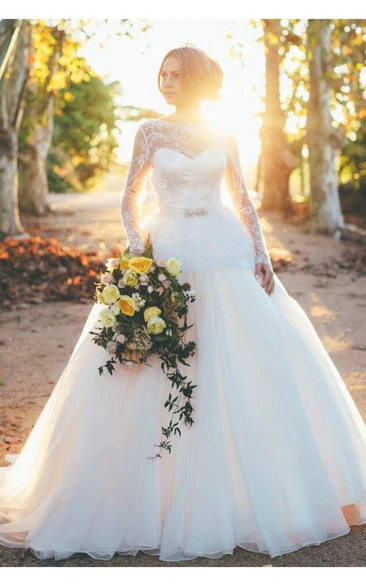 Bridal Princess Open Back Long-Sleeve Gorgeous Dress