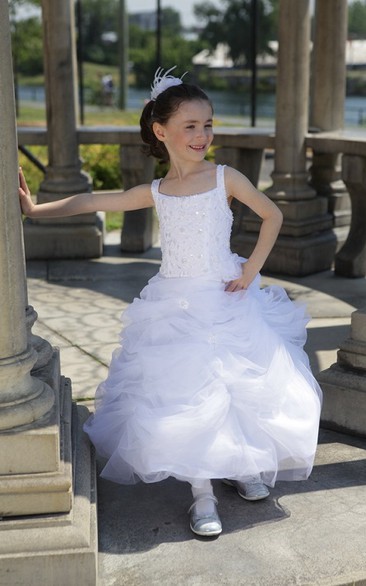 Princess Ruffled Skirt Organza Bateau-Neckline Flower Girl Dress