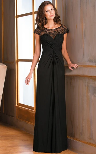 Scoop-neck Chiffon Lace Dress With central draping