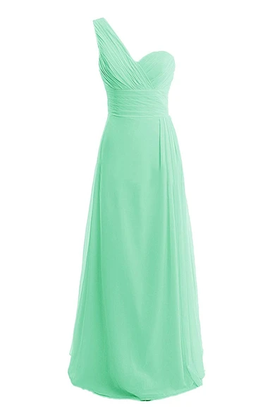 Pleated Ruched Band Sweetheart One-Shoulder A-Line Gown