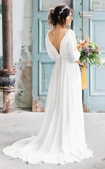 V-neck Half-sleeve Empire Simple Chiffon Casual Wedding Dress
