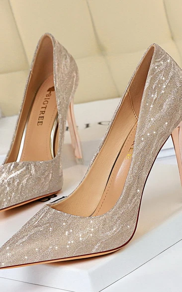 European and American Style high-heeled stiletto shallow mouth pointed sequins sexy thin nightclub wedding shoes
