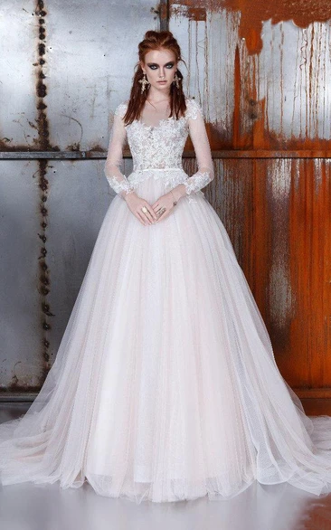Ball-Gown Long-Sleeve Princess A-Line Wedding Bell Dress