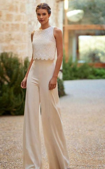 Sleeveless Lace top Two Piece Elegant Floor Length Wedding Jumpsuit