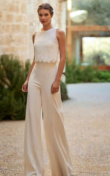 Sleeveless Lace top Two Piece Elegant Floor Length Wedding Jumpsuit