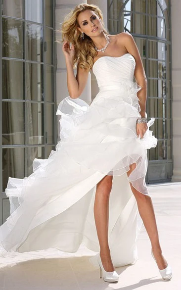 Strapless High-low Ruffled Wedding Dress With ruching