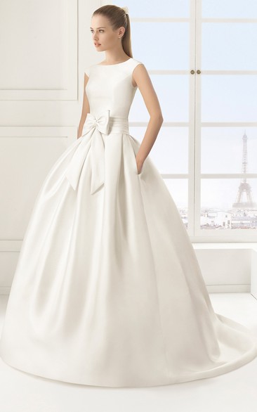 Sleeveless Satin Angelic Ball Gown With Bow Sash