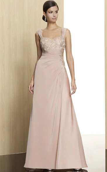 Sleeveless Appliqued Strapped Jersey Formal Dress With Draping