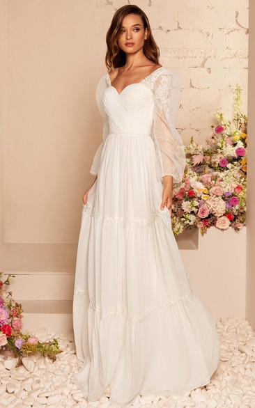 Simple A Line Chiffon Floor-length Wedding Dress with Criss Cross