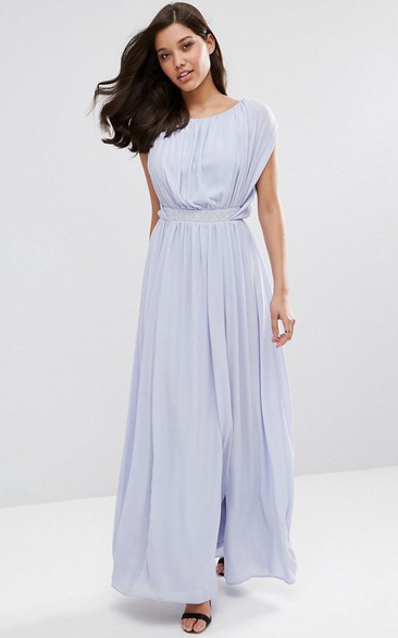 casual scoop-neck Ankle-length Chiffon Dress With Split Front