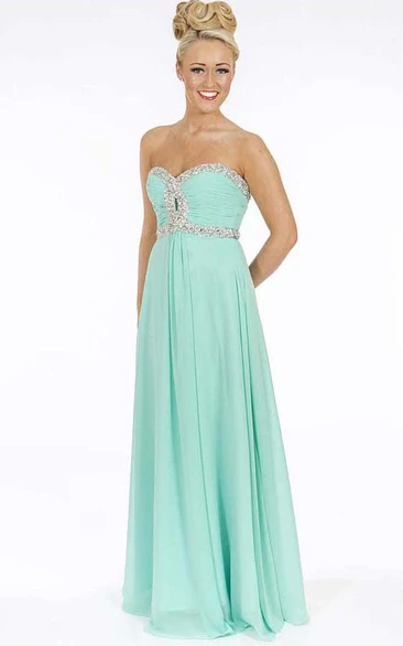 A-line Sweetheart Sleeveless Floor-length Chiffon Evening Dress with Ruching and Corset Back