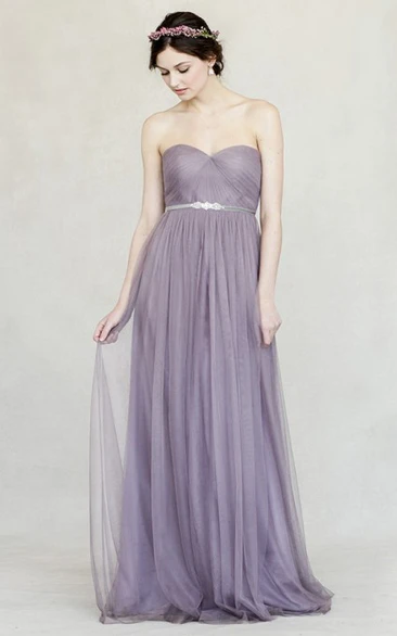 Sweetheart Empire Criss cross Ruched Tulle Floor-length Bridesmaid Dress