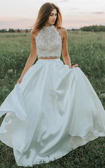 Sleeveless Jewel-neck Two Piece Country Wedding Dress
