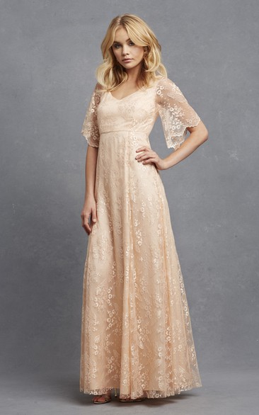 Romantic A-Line Lace V-Neck Dress With Bell Sleeves