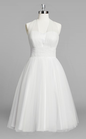 Short Ruched Bridal A-Line Halter Tulle Dress