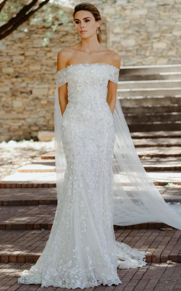 Strapless Coloun Elegant Lace Wedding Dress with Tulle Train