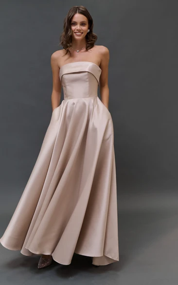 Strapless Satin Floor-length Dress with Zipper Back